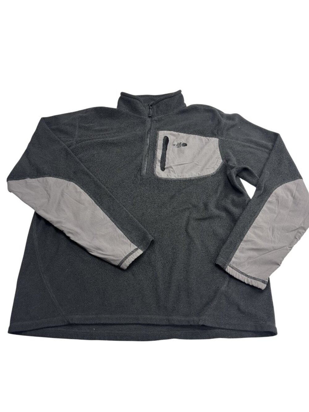 The North Face Mens Large Black & Gray Quarter-Zip Fleece Pullover With Chest Po